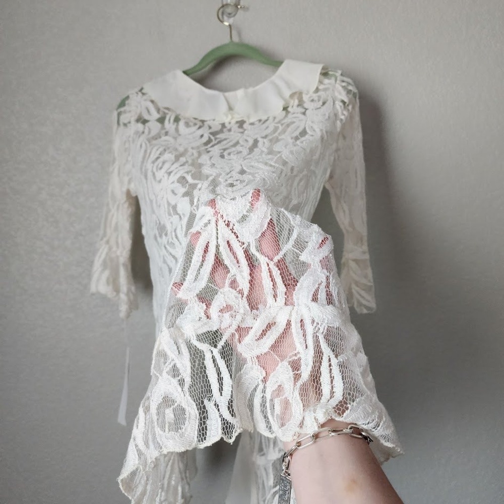 JODY CALIFORNIA Lace Ruffle Cardigan Sheer Tie Front Top White M NEW - Picture 10 of 10